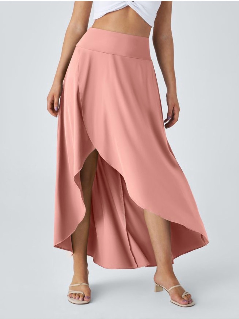 Halara Pink Breezeful High Low Ruffle 2-in-1 Flowy Maxi Skirt With Shorts Skort